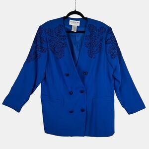 Vintage St Anthony Beaded Blazer 80s Evening‎ Jacket Blue 20W Plus
